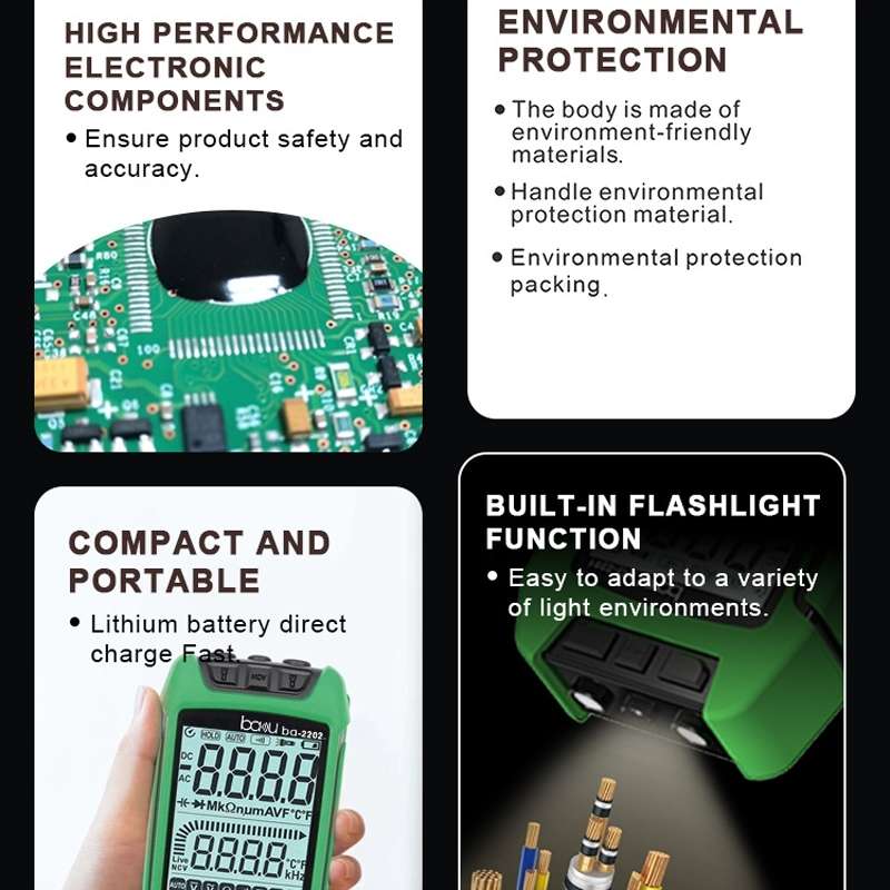 BAKU BA-2202 Digital Multimeter Electrician Maintenance Resistance Tester(Green)