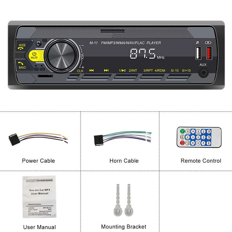 A3032 Car Bluetooth MP3 Player ISO Interface EQ Sound Effect Fast Charge Colorful Button Radio(Black