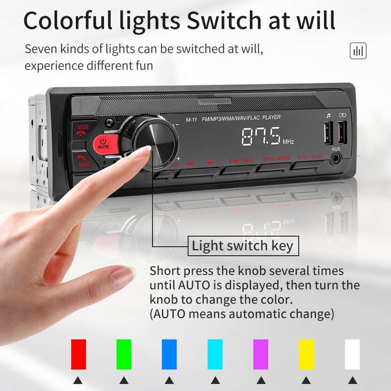 A3032 Car Bluetooth MP3 Player ISO Interface EQ Sound Effect Fast Charge Colorful Button Radio(Black