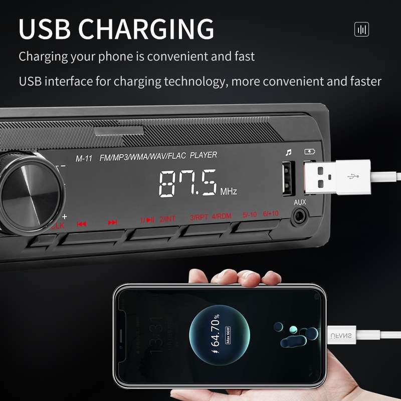 A3032 Car Bluetooth MP3 Player ISO Interface EQ Sound Effect Fast Charge Colorful Button Radio(Black