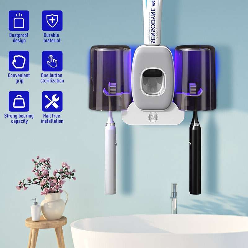 Couple Wall Mounted Toothbrush Holder Automatic Squeeze Toothpaste Device,Spec: Disinfection Type Wh