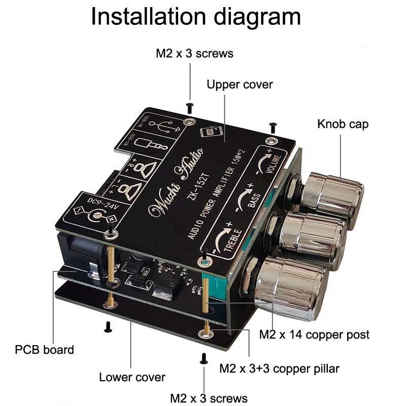 ZK-152T Mini Bluetooth 5.1 Receiving Audio Module With Power Amplifier Digital D Stereo Dual Channel