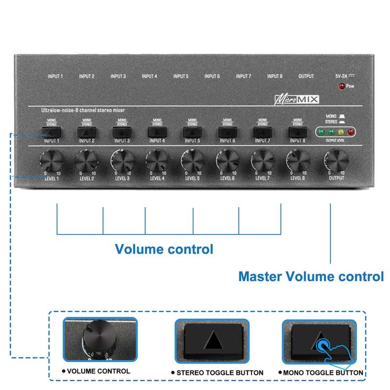 8 Way Mixer With Single Channel Stereo Switching Mini Signal Hybrid Small Audio