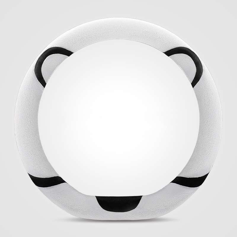 Car Steering Wheel Cartoon Short Fluff Handle Cover, Size: 38cm(Black White D Shape)