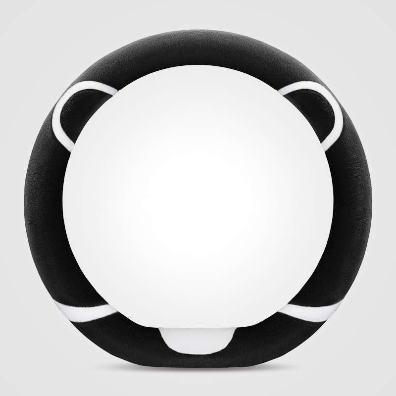 Car Steering Wheel Cartoon Short Fluff Handle Cover, Size: 38cm(Black D Shape)