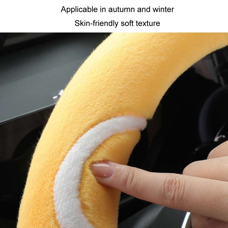 Car Steering Wheel Cartoon Short Fluff Handle Cover, Size: 38cm(Black Round)