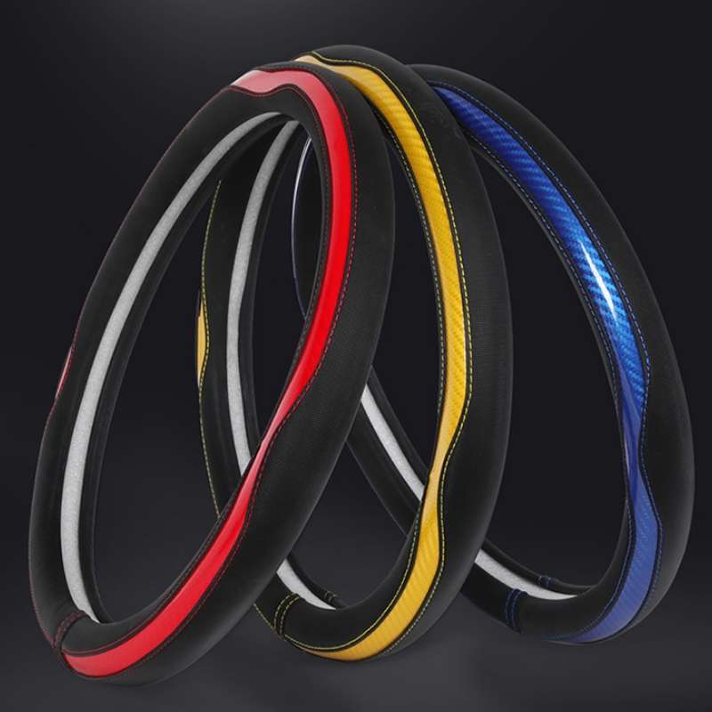 Car Steering Wheel Carbon Fiber Breathable Wear-resistant Leather Case, Size: 38cm(Yellow D Shape)