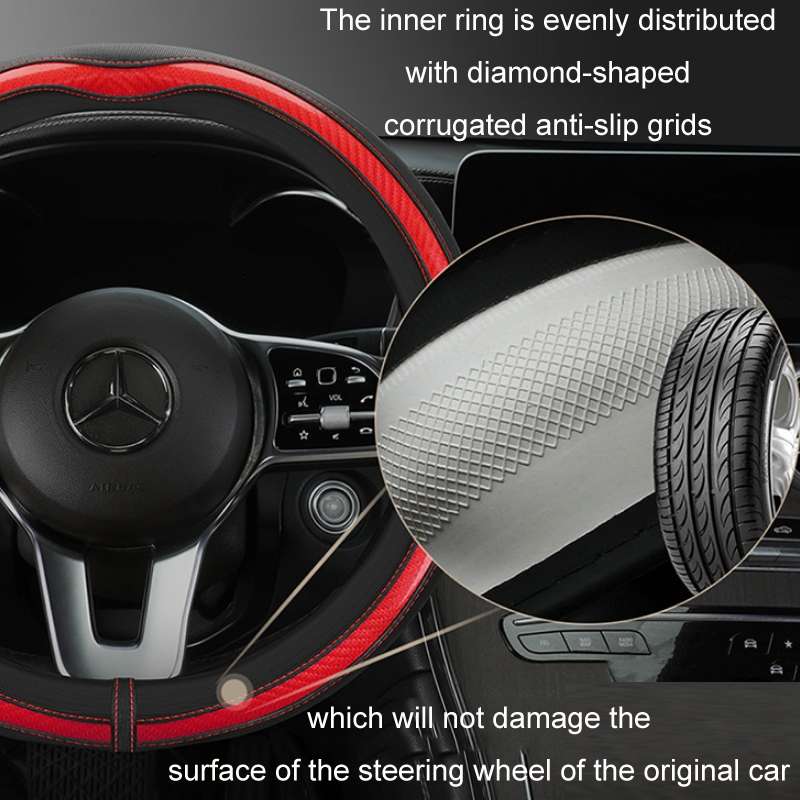 Car Steering Wheel Carbon Fiber Breathable Wear-resistant Leather Case, Size: 38cm(Yellow D Shape)