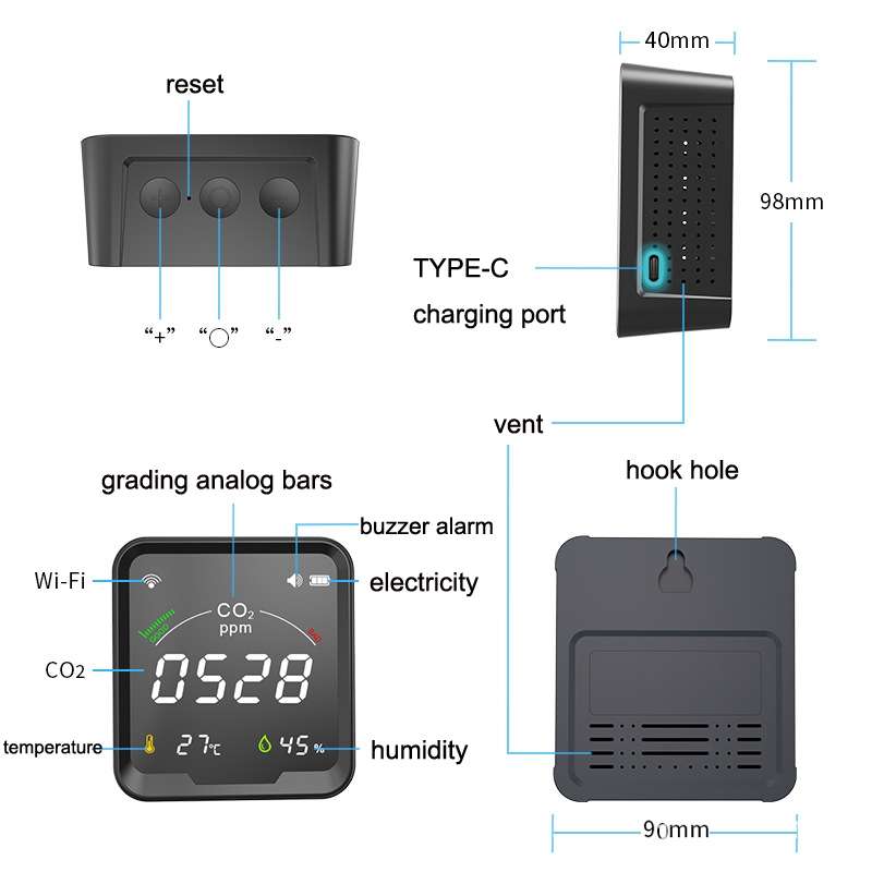 PTH-9CW Wifi Intelligent Infrared CO2 Detector Air Quality Detector Home Temperature And Humidity Me