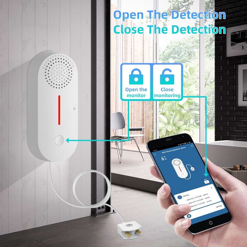 Tuya WIFI Sound and Light Water Immersion Alarm Leak Sensor Overflow Alarm Detector