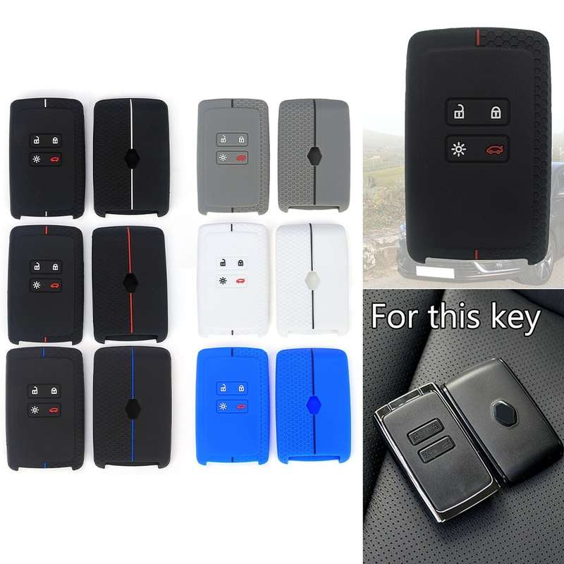 For Renault Koleos/Megane 2pcs 4 Button Honeycomb Pattern Silicone Key Cover(Red White Line)