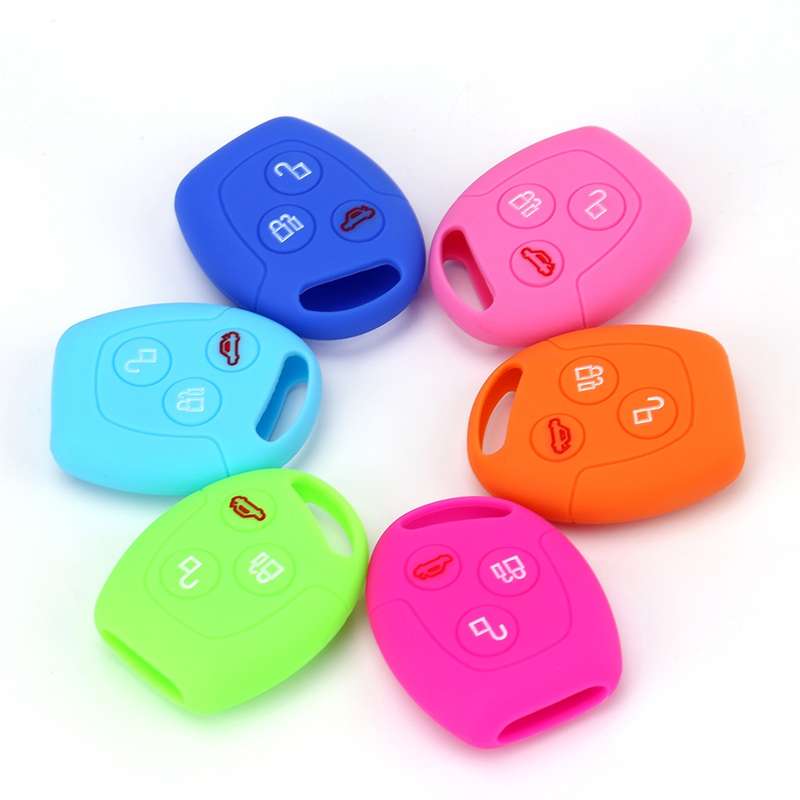For Ford Transit/Focus 2pcs 3-Button Silicone Key Protector(Rose Red)