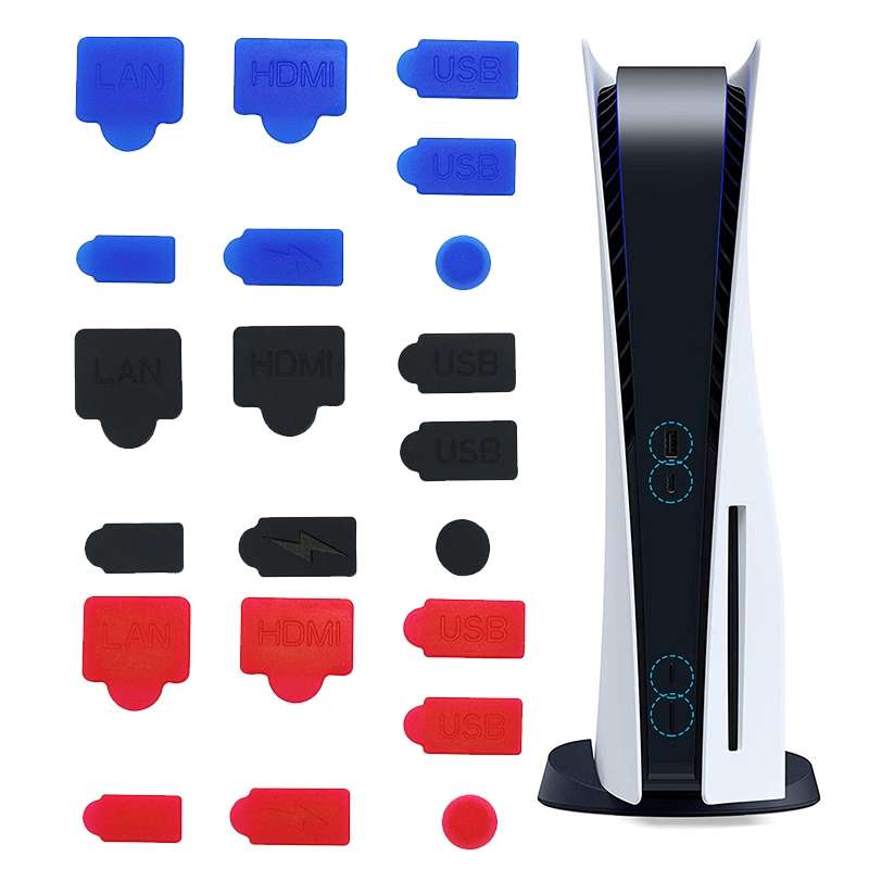 For PS5 2sets 7pcs/Set Dust Plug Silicone Dust Protector Anti-Dust Cover(Blue)