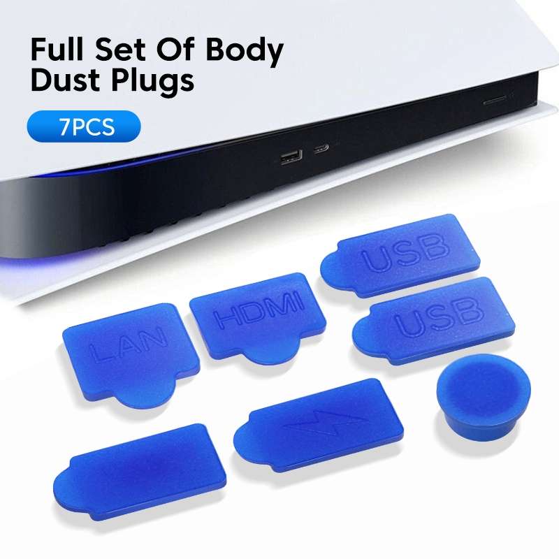 For PS5 2sets 7pcs/Set Dust Plug Silicone Dust Protector Anti-Dust Cover(Blue)