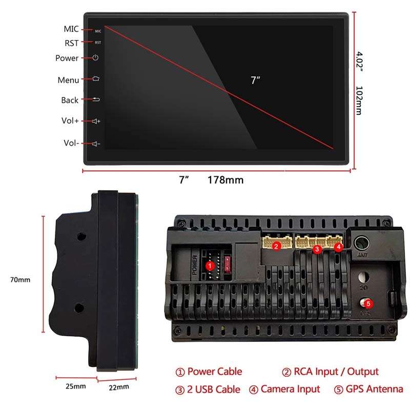 A2222KT 7 Inch Android Navigation WiFi Version 1+32G GPS Bluetooth 2.5D Screen Car Central Control M