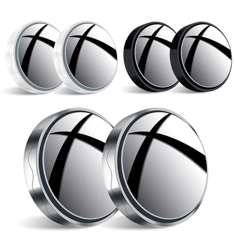1pair Reversing Mirror Small Round Mirror HD Large View Suction Cup Blind Spot Mirror(Black)