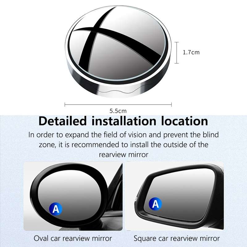 1pair Reversing Mirror Small Round Mirror HD Large View Suction Cup Blind Spot Mirror(Black)