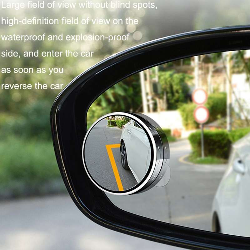 1pair Reversing Mirror Small Round Mirror HD Large View Suction Cup Blind Spot Mirror(Black)