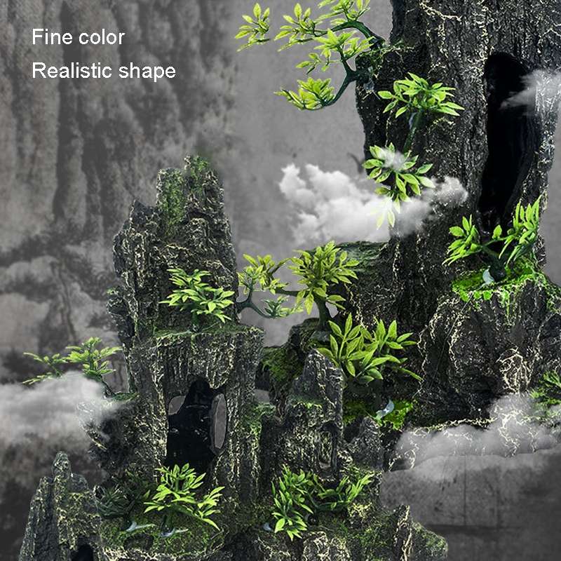 Stone Fish Tank Landscape Simulation Resin Aquarium Decorative Ornament, Style: Xianju Mountain