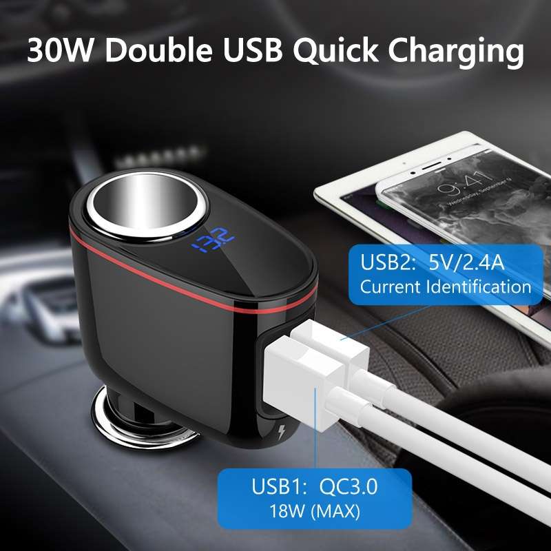 S-06A Multifunctional Car Cigarette Lighter 100W One for Two High Power Charger