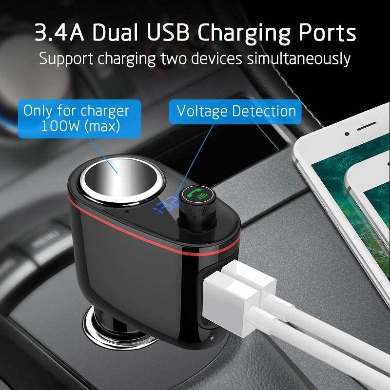 S-06 Bluetooth Multifunctional Car Cigarette Lighter 100W One for Two High Power Charger