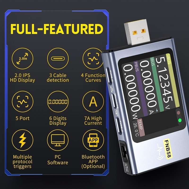 FNIRSI FNB58 USB Voltage Ammeter TYPE-C Fast Charge Power Tester, Specification: Bluetooth