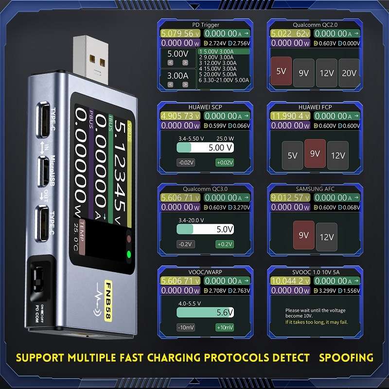 FNIRSI FNB58 USB Voltage Ammeter TYPE-C Fast Charge Power Tester, Specification: Bluetooth
