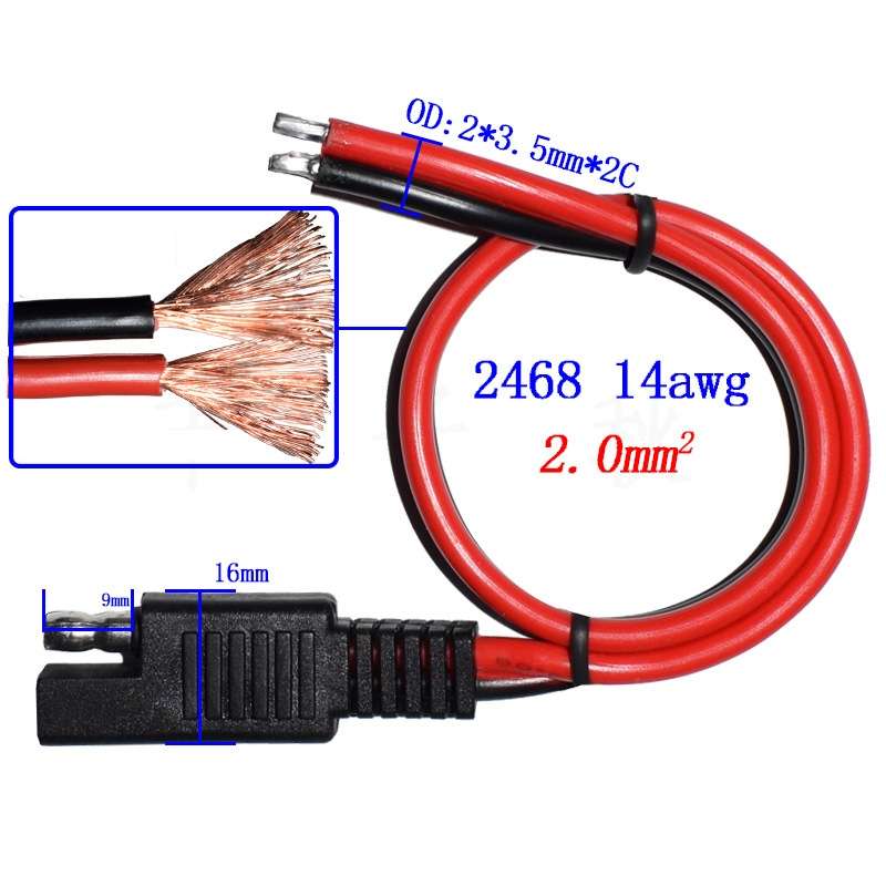 2pcs 20A Solar Car Battery SAE Power Extension Cable 100cm