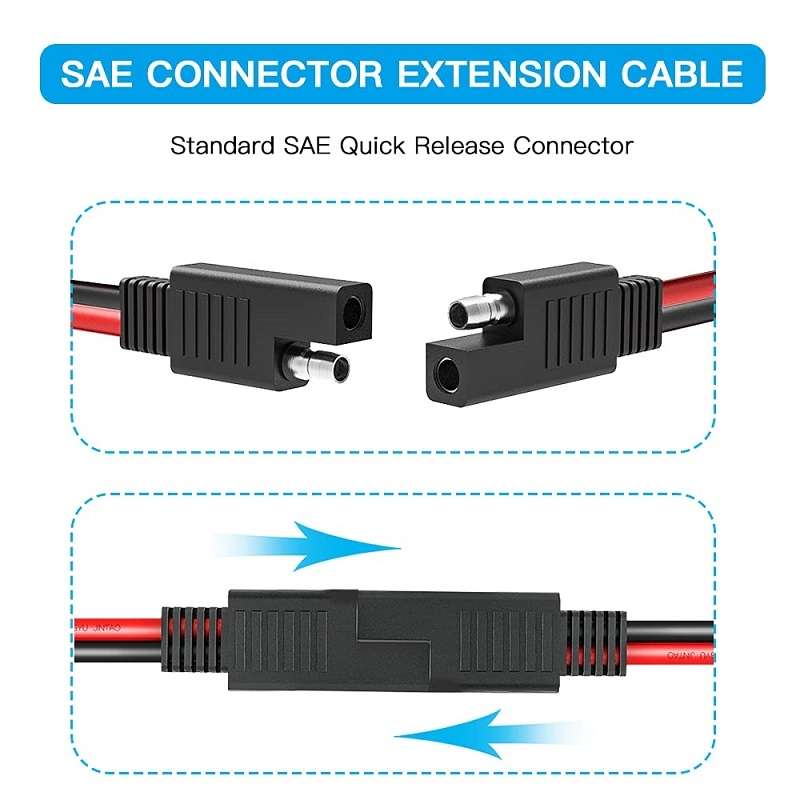 2pcs 20A Solar Car Battery SAE Power Extension Cable 100cm