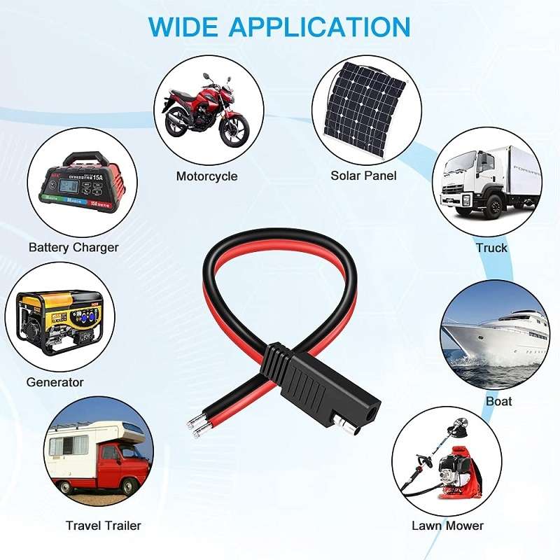 2pcs 20A Solar Car Battery SAE Power Extension Cable 100cm