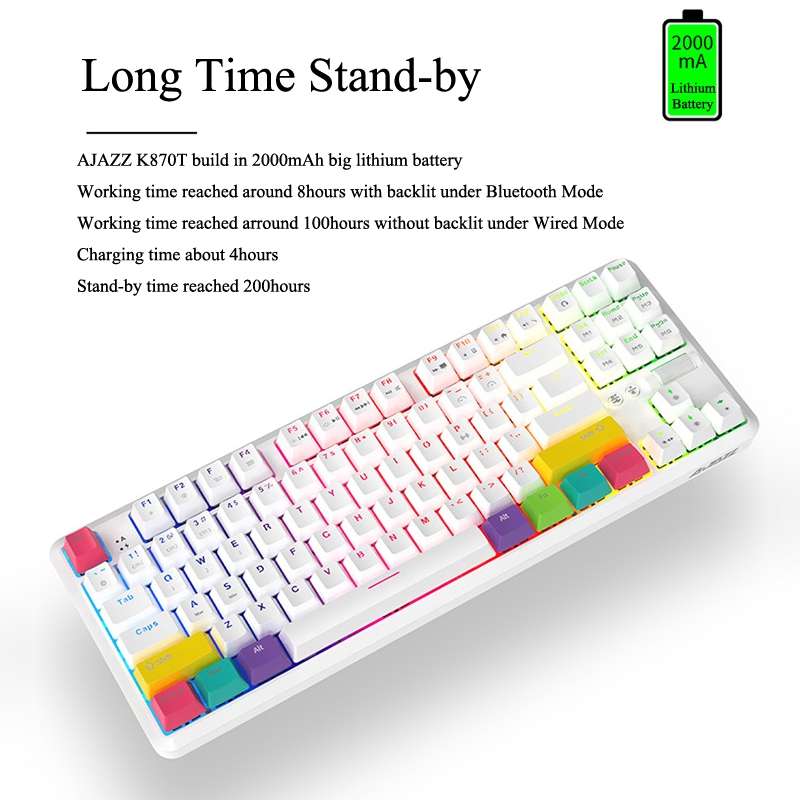 Ajazz K870T 87-Key Hot Swap Bluetooth/Wired Dual Mode RGB Backlight Office Game Mechanical Keyboard