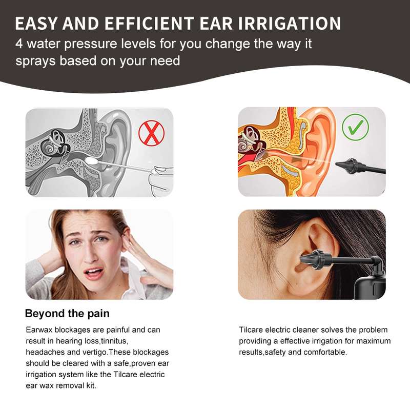 Water Powered Ear Cleaner Electric Triple Jet Stream with 3 Pressure Settings