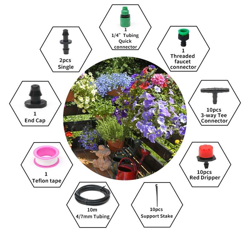 10m Kit Hose Drip Irrigation System Plant Watering Set 360 Degree Adjustable Drippers