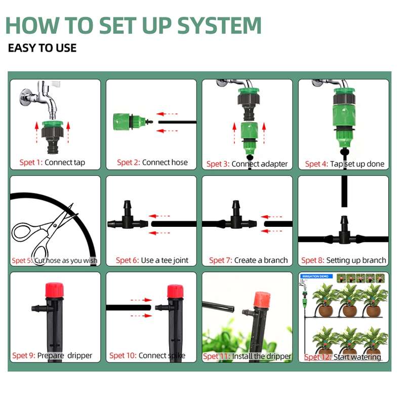 5m Kit Hose Drip Irrigation System Plant Watering Set 360 Degree Adjustable Drippers
