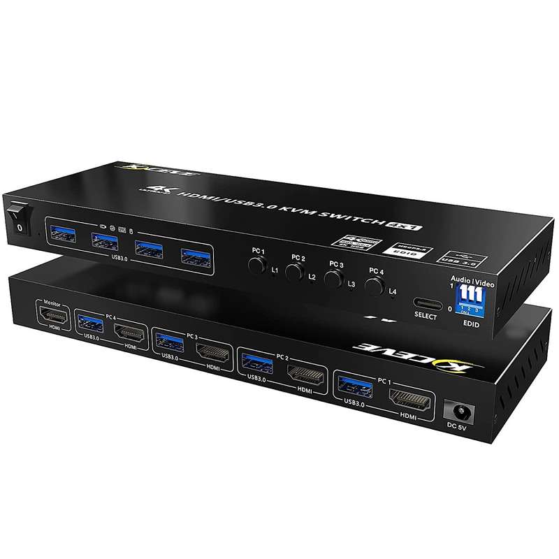 KVM401A 4 Ports USB 3.0 Shared Device HDMI KVM Switch HUB Shared Converter(Black)