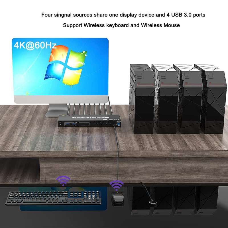 KVM401A 4 Ports USB 3.0 Shared Device HDMI KVM Switch HUB Shared Converter(Black)