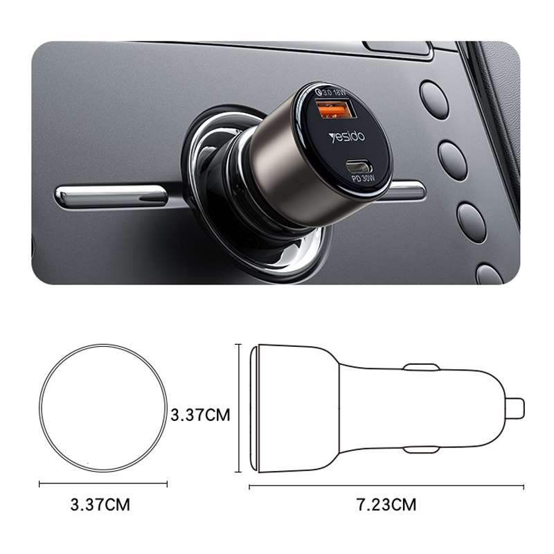 Yesido Y52 48W Dual-channel Fast Charging Zinc Alloy QC3.0 Car Charger(Black)