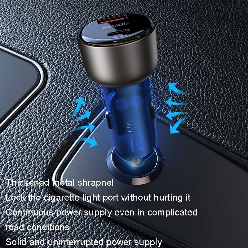 Yesido Y52 48W Dual-channel Fast Charging Zinc Alloy QC3.0 Car Charger(Black)