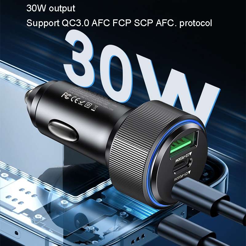 Yesido Y50 Car USB3.0 Fast Charger 30W Aluminum Alloy PD Fast Charging(Black)