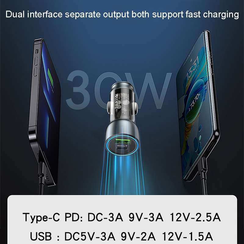 Yesido Y49 Car USB3.0 Fast Charger 30W Translucent PD Fast Charging(Black)