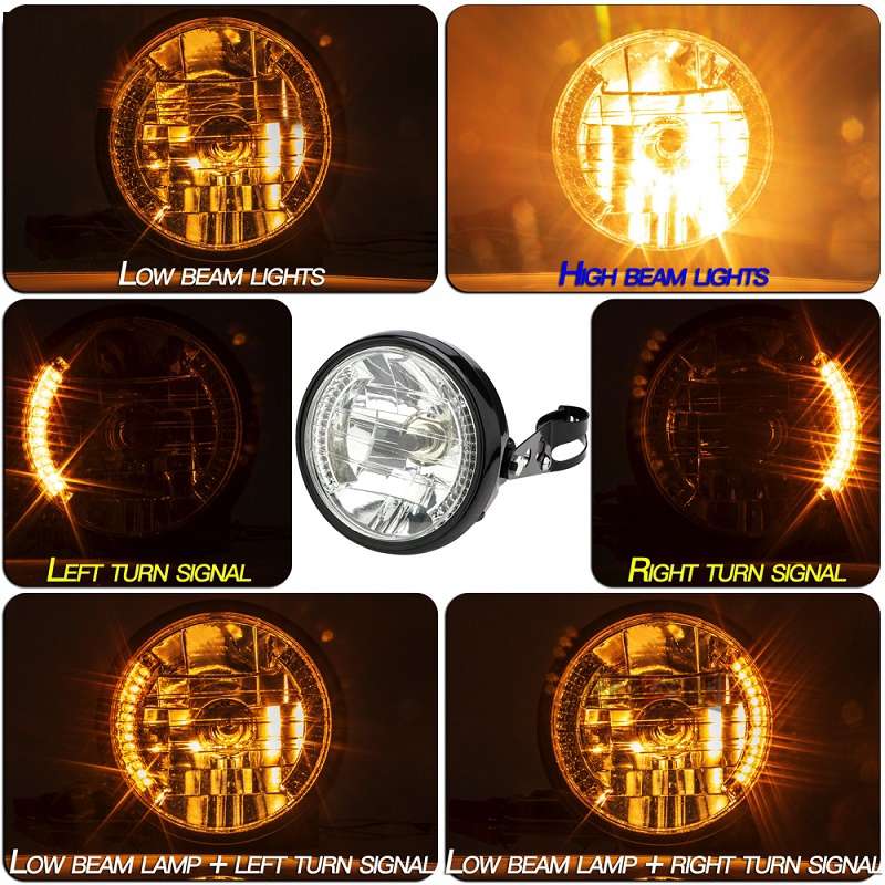 Motorcycle 7 Inch LED Headlamp Angel Ring Steering Function With Bracket(Shock Absorber Diameter 28-