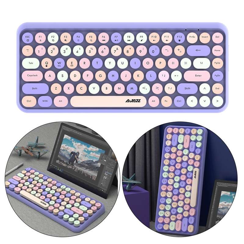 Ajazz 308I 84 Keys Tablet Computer Notebook Home Office Punk Bluetooth Keyboard(Milk Tea Color)