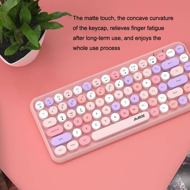 Ajazz 308I 84 Keys Tablet Computer Notebook Home Office Punk Bluetooth Keyboard(Milk Tea Color)