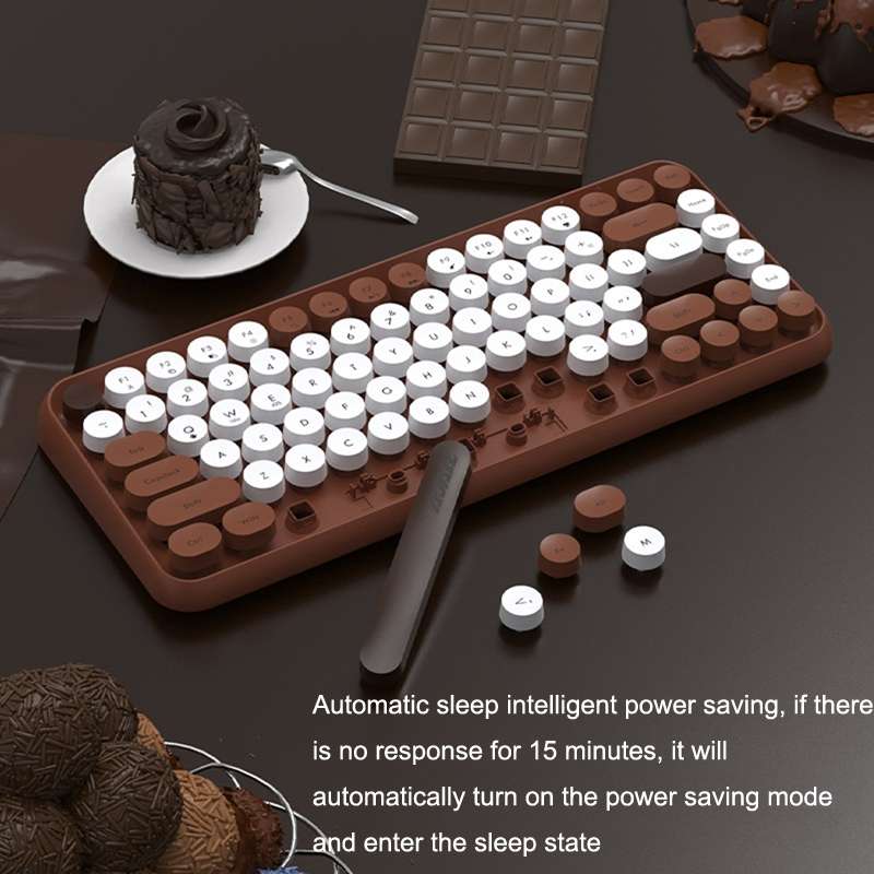 Ajazz 308I 84 Keys Tablet Computer Notebook Home Office Punk Bluetooth Keyboard(Milk Tea Color)