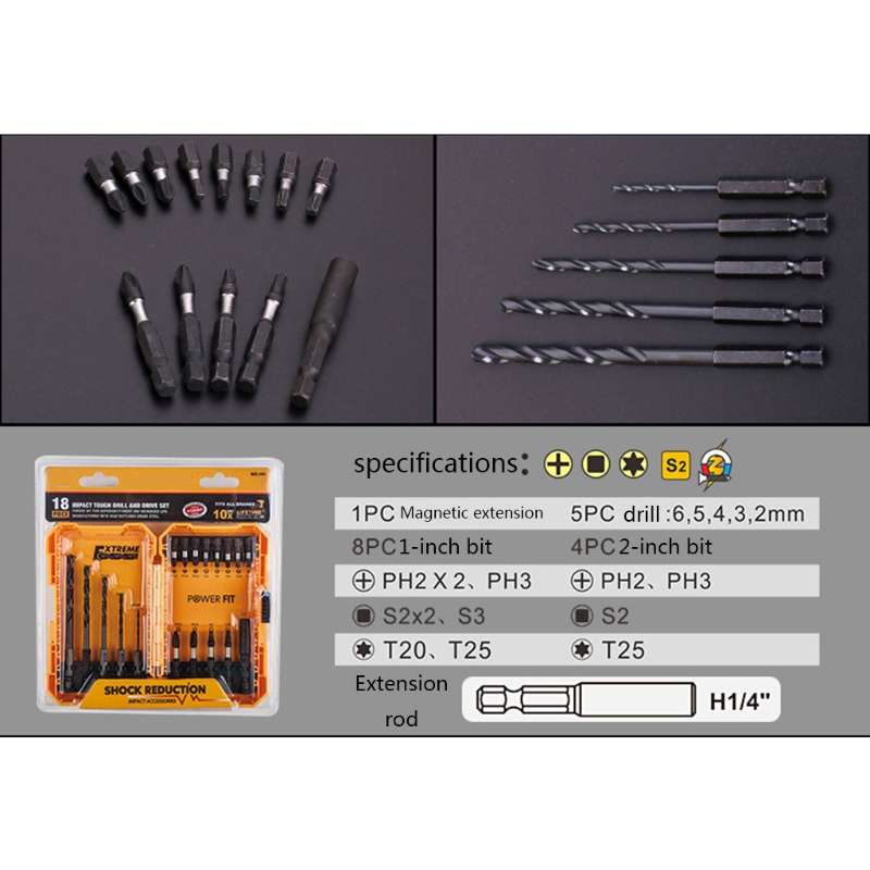 18 In 1 Alloy Drill Bit Impact Bit Set Decoration Electrician Tools