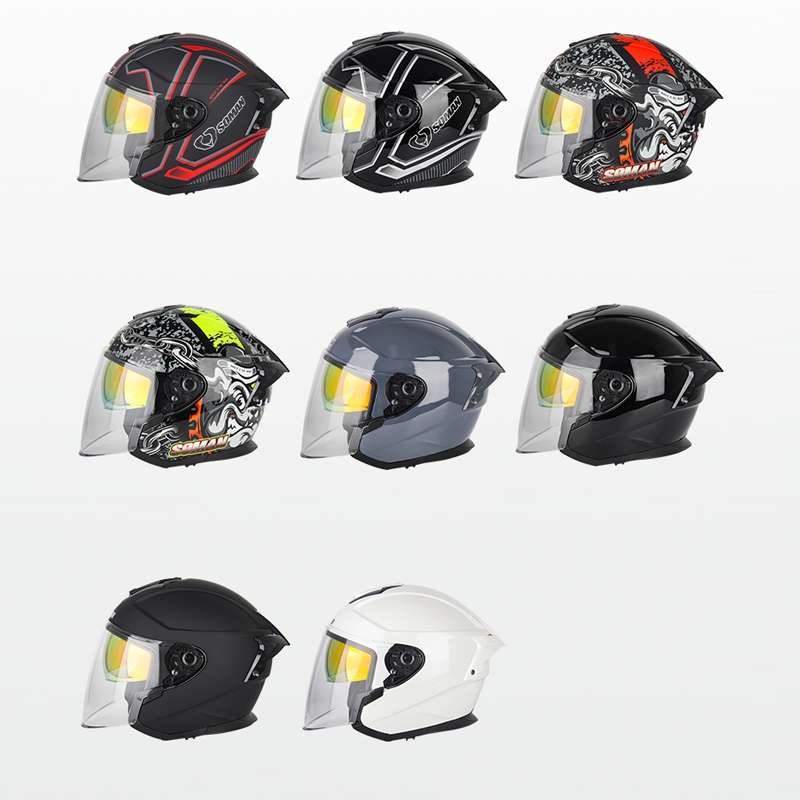 SOMAN Motorcycle Electric Bicycle Dual Lens Riding Helmet, Size: XL(Matte Black)