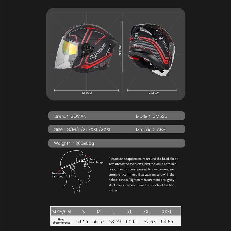SOMAN Motorcycle Electric Bicycle Dual Lens Riding Helmet, Size: XL(Matte Black)