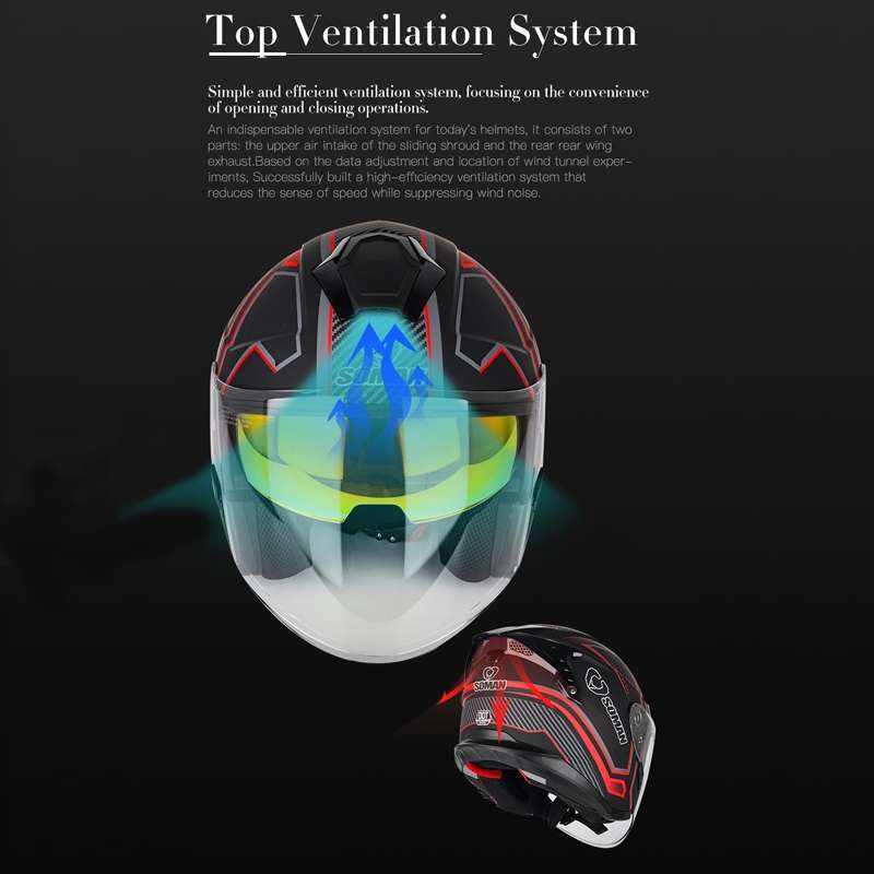 SOMAN Motorcycle Electric Bicycle Dual Lens Riding Helmet, Size: XL(Matte Black)