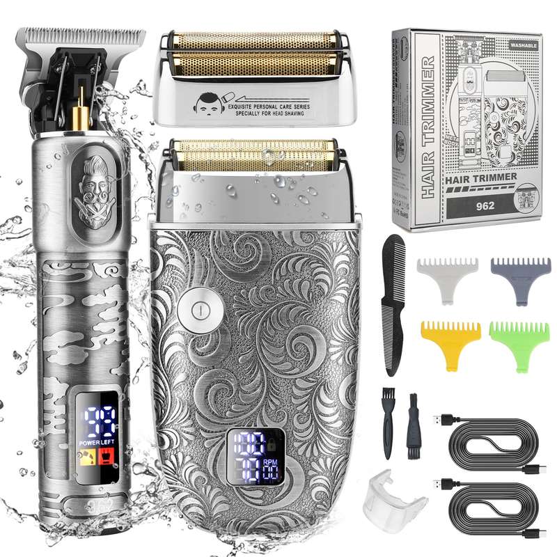 Men Bald Haircut 2 In 1 Electric Hair Clipper Waterproof Set(Gold)