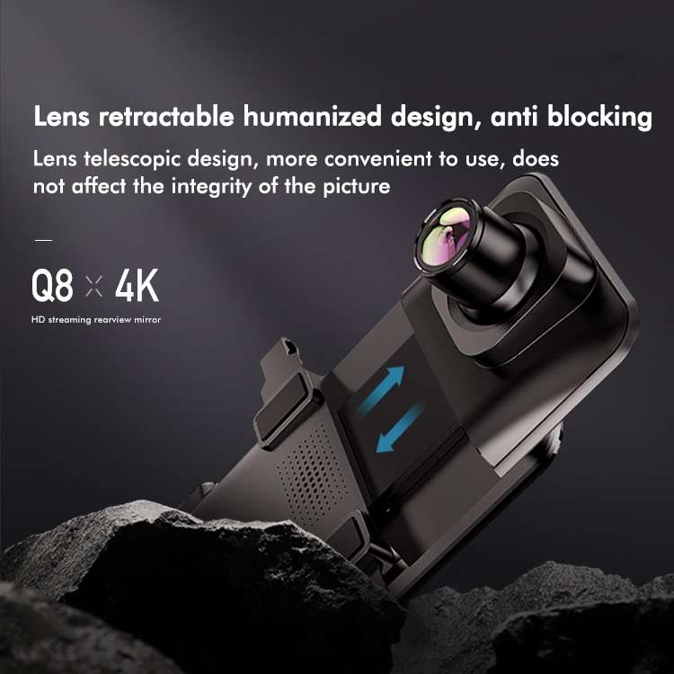 Anytek Q8 4K HD Large Screen Car Recorder Double Record Reversing Image Rear View Mirror Night Visio